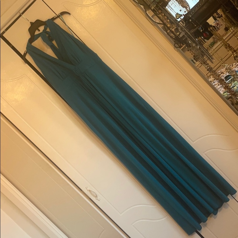 Teal blue, halter top maxi dress